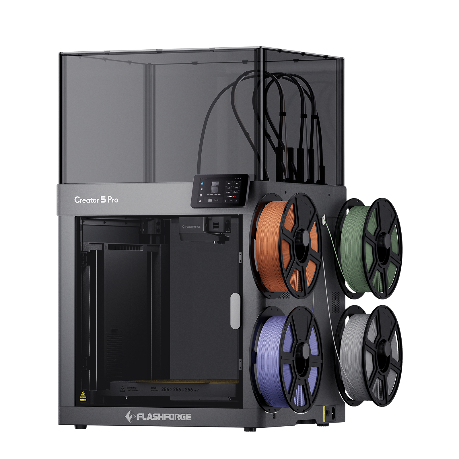 Flashforge Creator 5 Pro fully enclosed 4-toolhead tool-changer 3D printer with active chamber heating