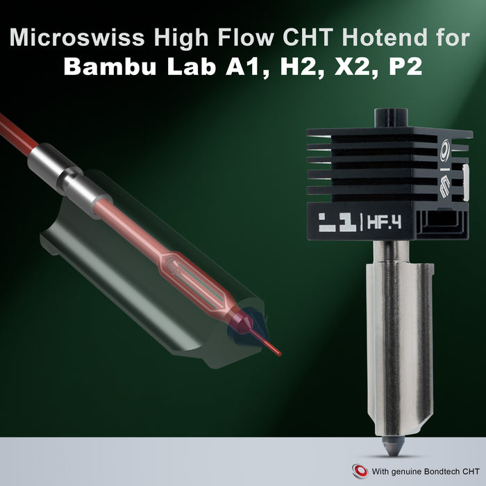 Micro Swiss CHT High Flow Hotend with genuine Bondtech technology for Bambu Lab A1 and H2D