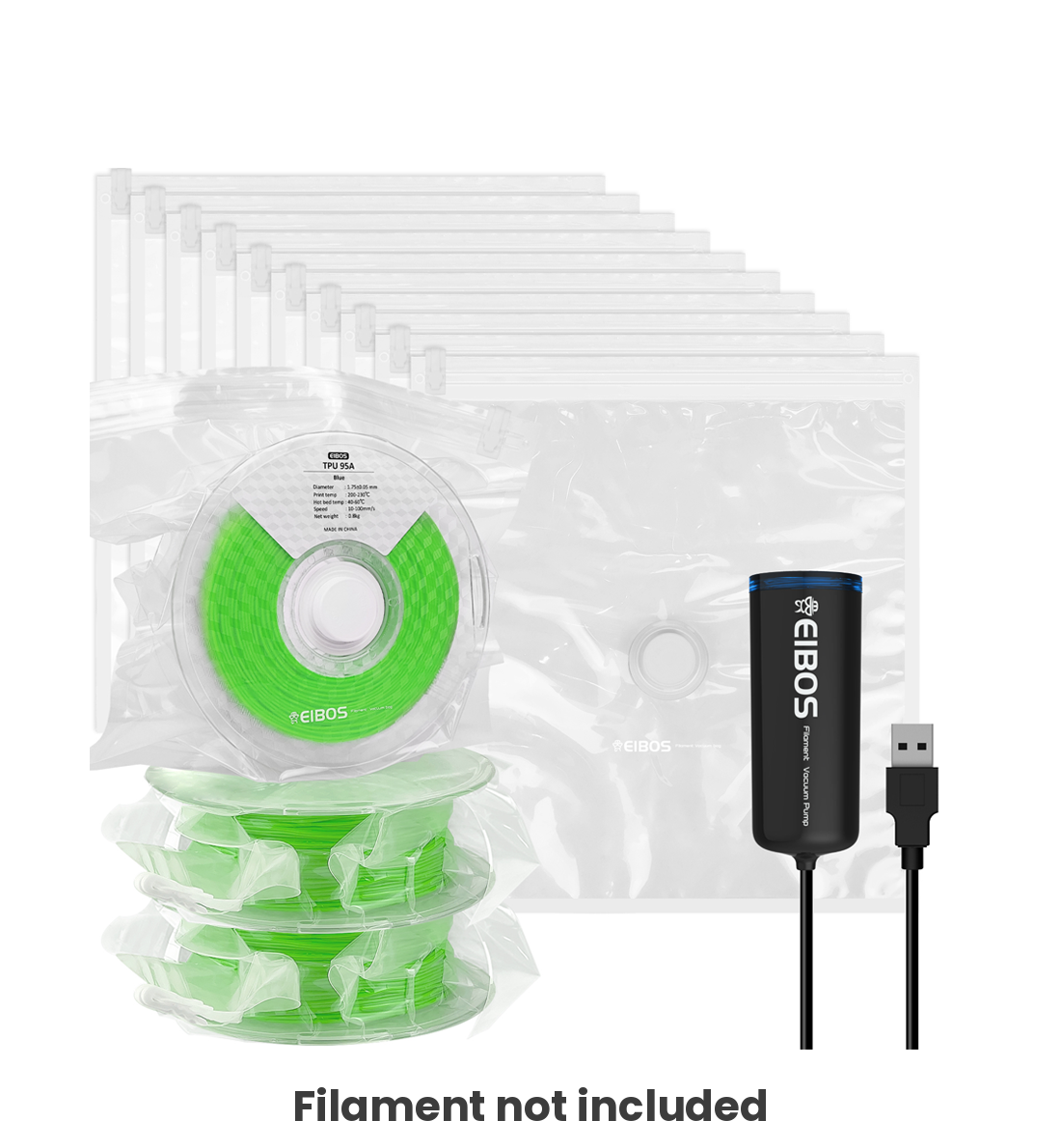 EIBOS EURUS USB-powered vacuum pump and reusable filament storage bag